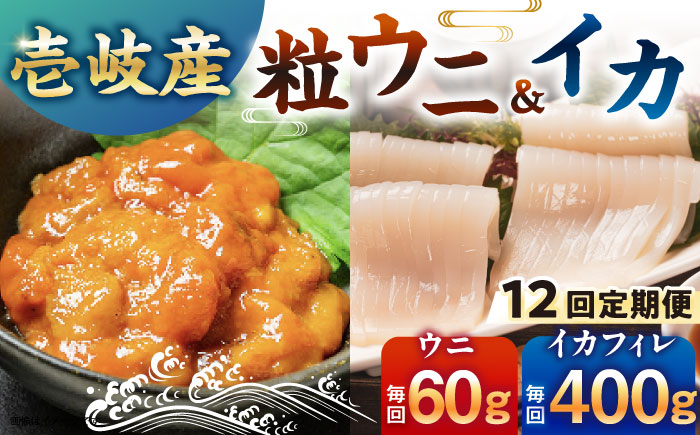 【全12回定期便】【冷凍】壱岐産剣先イカフィレ(80g)×5枚　壱岐産粒うに瓶60g×1本　《壱岐市》　【一支國屋】 [JCC019]