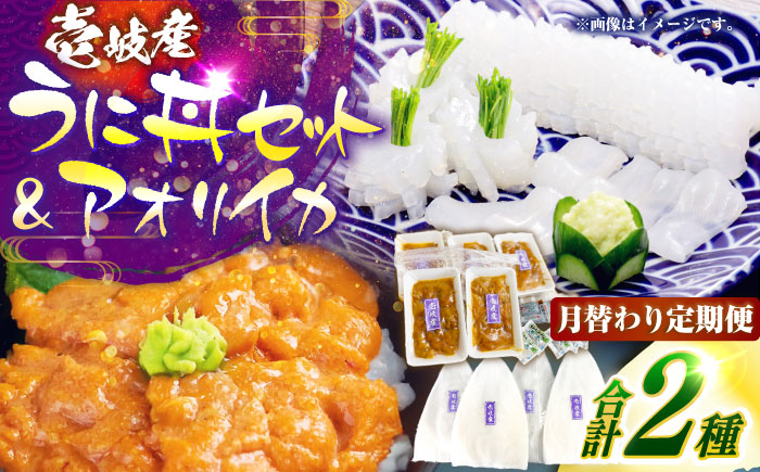 【2回定期便】 壱岐産 うに丼セット アオリイカ 月替わり 定期便 《壱岐市》 【一支國屋】海鮮 うに うに丼 いか イカ アオリイカ 刺身 お刺身 冷凍配送 [JCC026]