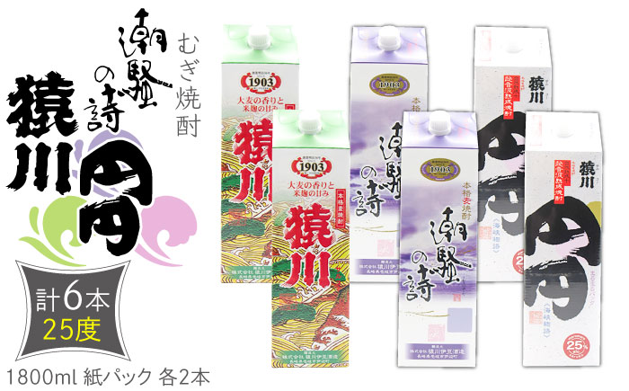 麦焼酎 猿川 円円 潮騒の詩 （25度・1800ml） 紙パック 各2本 計6本 《壱岐市》【天下御免】 むぎ焼酎 焼酎 お酒 [JDB343] 42000 42000円