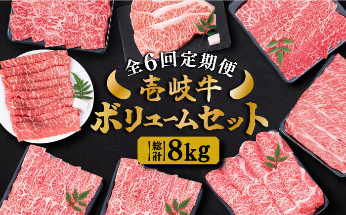【全6回定期便】 壱岐牛ボリュームセット 約8kg 《壱岐市》【土肥増商店】 長崎 壱岐産 黒毛和牛 牛肉 ステーキ しゃぶしゃぶ 食べ比べ [JDD031] 366000 366000円