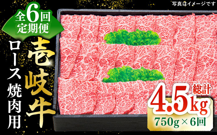 【全6回定期便】 特選 壱岐牛 ロース 750g（焼肉）《壱岐市》【太陽商事】[JDL077] 肉 和牛 牛肉 黒毛和牛 BBQ 焼肉 赤身 300000 300000円 30万円