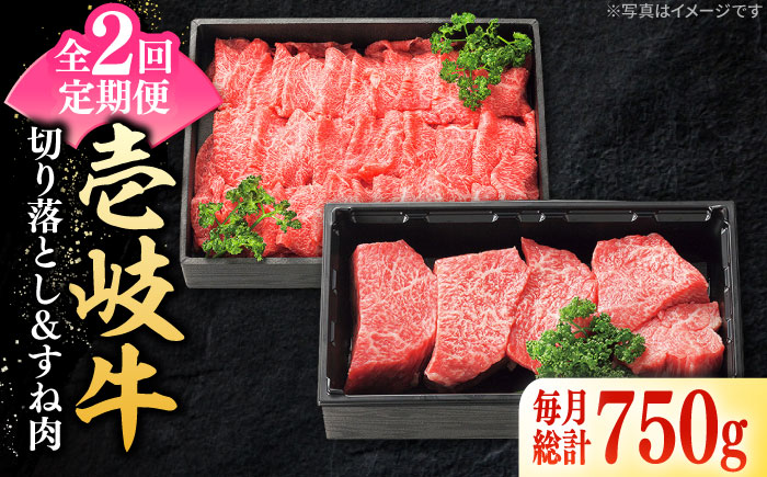 【全2回定期便】 特選 壱岐牛 切り落とし（450g）＆すね肉（300g）《壱岐市》【太陽商事】 肉 牛肉 切り落とし 切落し 薄切り すき焼き しゃぶしゃぶ カレー シチュー 煮込み 定期便 [JDL128]