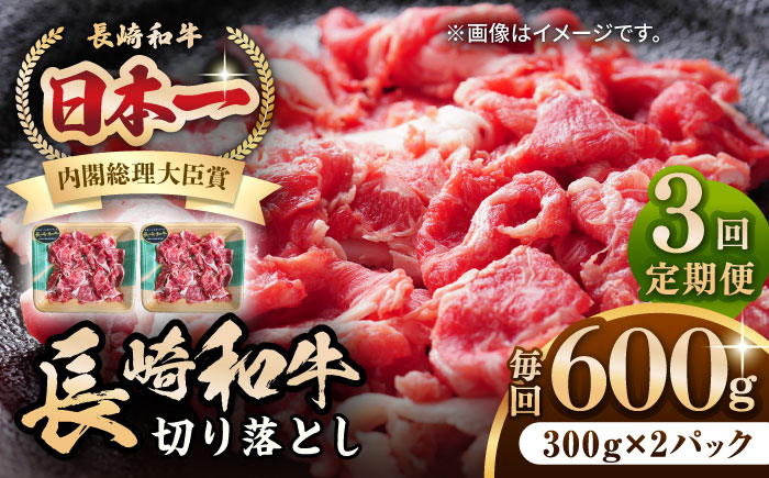 【全3回定期便】長崎和牛 切り落とし 600g（300g×2パック）《壱岐市》【長崎フードサービス】 肉 牛肉 赤身 小分け 国産 切落し 切り落し 冷凍配送 [JEP024]