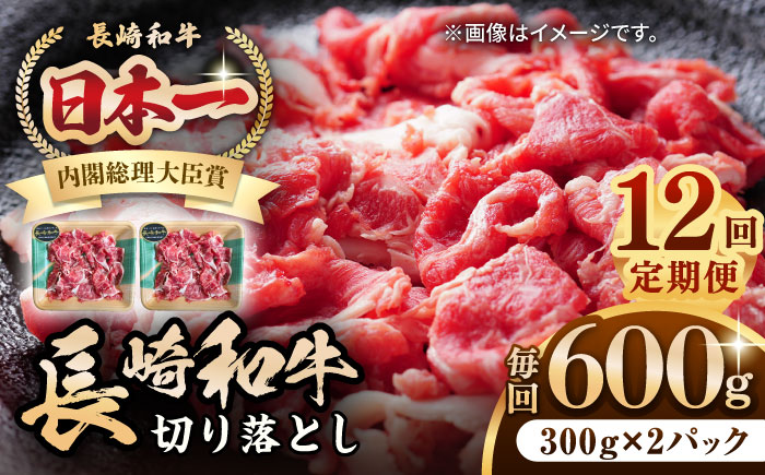 【全12回定期便】長崎和牛 切り落とし 600g（300g×2パック）《壱岐市》【長崎フードサービス】 肉 牛肉 赤身 小分け 国産 切落し 切り落し 冷凍配送 [JEP026] 100000 100000円 10万円