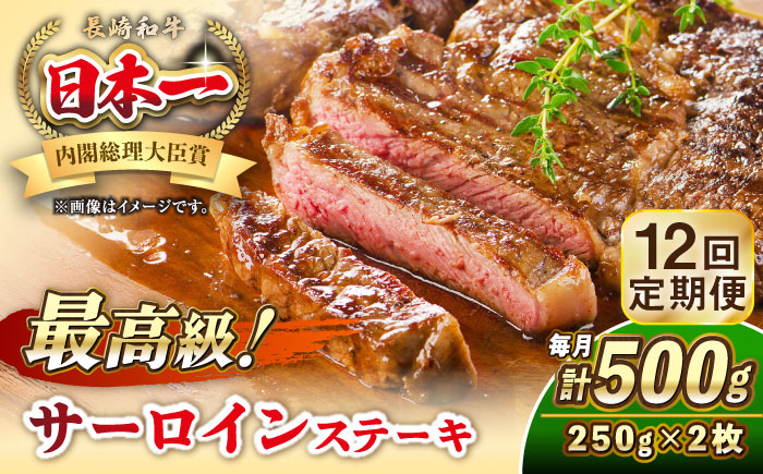 【全12回定期便】長崎和牛 サーロイン ステーキ 250g×2 《壱岐市》【KRAZY MEAT】 A5 A4 冷凍 和牛 肉 牛肉 BBQ [JER123] 500000 500000円 50万円