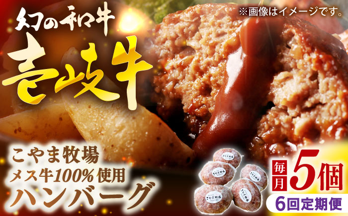 【全6回定期便】こやま牧場の壱岐牛ハンバーグ（化粧箱５個入）≪壱岐市≫【こやま牧場】 冷凍配送 贅沢 肉 雌牛 ギフト [JGG010] 200000 200000円 20万円