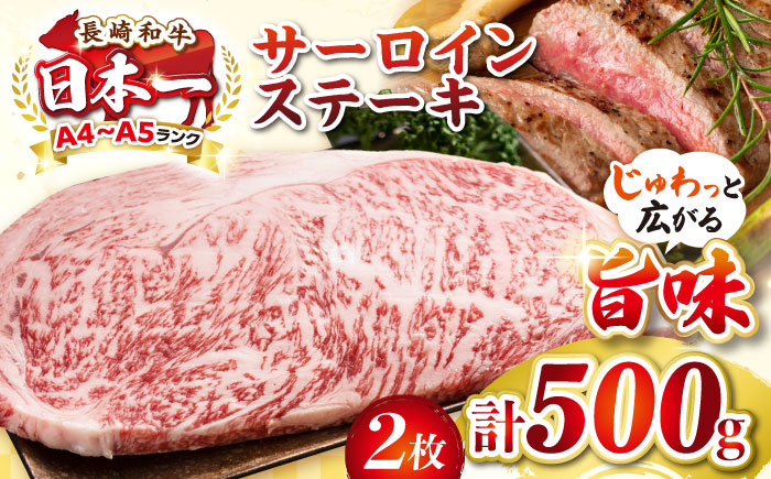 【A4～A5ランク】長崎和牛 サーロインステーキ 500g（250g×2枚）《壱岐市》【株式会社MEAT PLUS】 肉 牛肉 黒毛和牛 ステーキ ご褒美 ギフト 贈答用 ご褒美 冷凍配送 A4 A5 [JGH024]