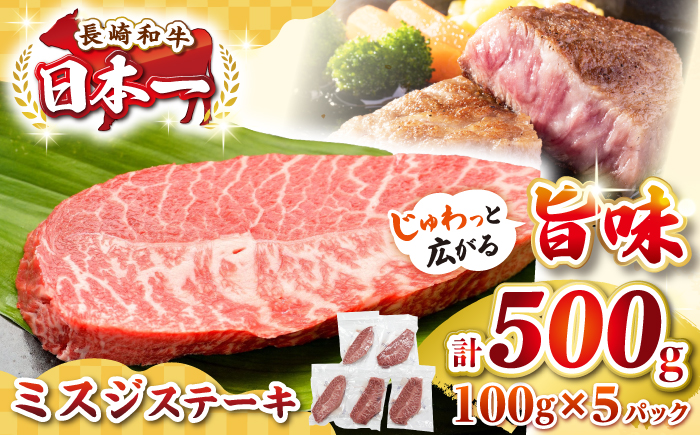 【厳選希少部位】長崎和牛 ミスジステーキ 約500g（100g×5枚）《壱岐市》【株式会社MEAT PLUS】 肉 牛肉 和牛 ミスジ ステーキ ご褒美 ギフト 贈答用 ご褒美 冷凍配送  [JGH028]
