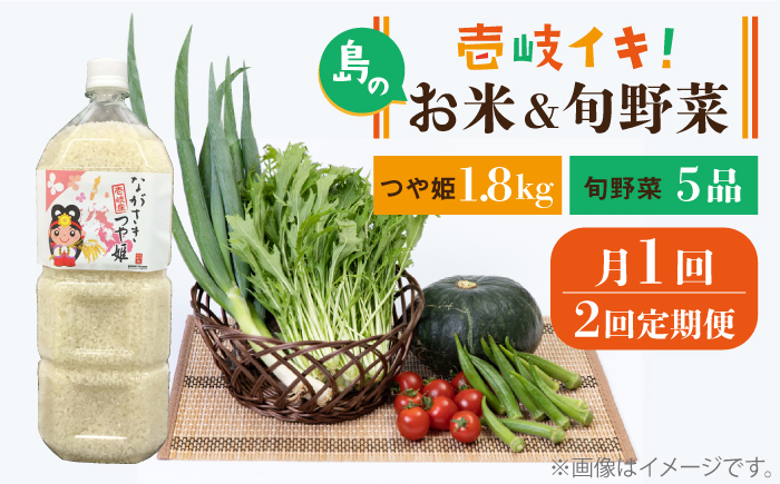 [全2回定期便]壱岐産米1.8kg・旬の野菜 5品[壱岐市][壱岐市農業協同組合]つや姫 お米 ごはん 栄養 健康 