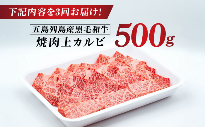 【3回定期便】五島列島産 黒毛和牛 焼肉上カルビ 500g 五島市/山口Farm [PGJ058]