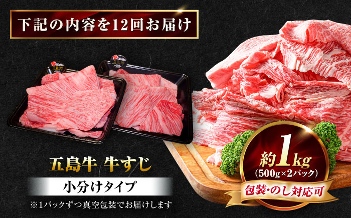 【12回定期便】五島牛 牛すじ1kg（500g×2P）五島市/meat shop FUKU [PHF008]