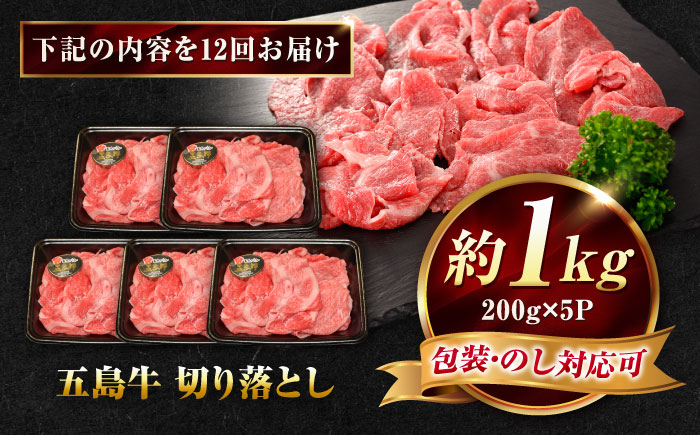【12回定期便】五島牛 切り落とし 1kg（200g×5P）五島市/meat shop FUKU [PHF020]