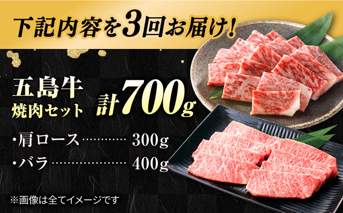 【3回定期便】五島牛焼肉700g（肩ロース300g/バラ 400g） 五島市/ごとう農業協同組合[PAF005]  冷凍 国産牛 牛肉 ブランド牛 焼き肉 定期便 定期 牛肉 肉 バラ ロース セット 焼肉 焼き肉 ヤキニク BBQ 取り寄せ お取り寄せ冷凍 国産牛 牛肉 ブランド牛 焼き肉 セット