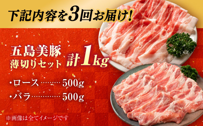 【3回定期便】五島美豚薄切り1kg（ロース500g/バラ500g） 五島市/ごとう農業協同組合[PAF008] 冷凍 国産豚 豚肉 ブランド豚