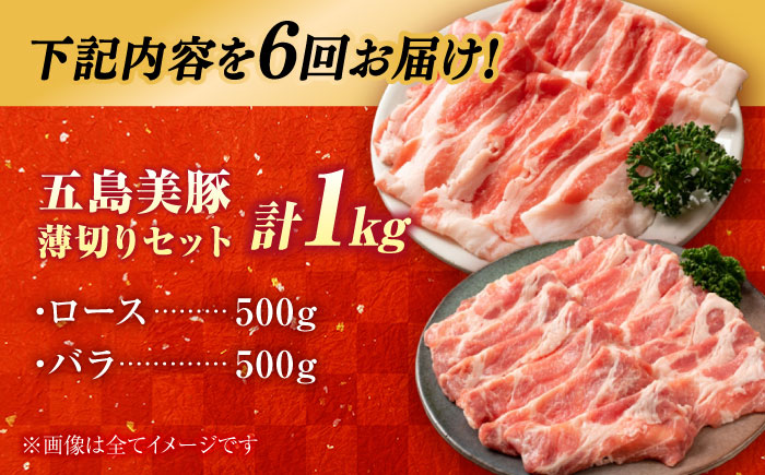 【6回定期便】五島美豚薄切り1kg（ロース500g/バラ500g） 五島市/ごとう農業協同組合[PAF012]  冷凍 国産豚 豚肉 ブランド豚 冷凍 国産豚 豚肉 ブランド豚