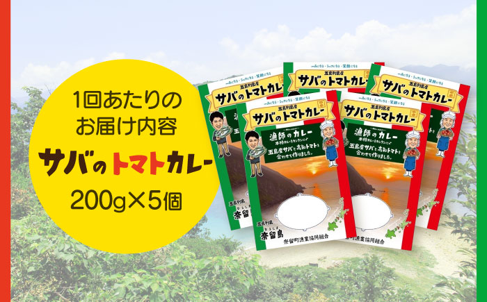 【6回定期便】漁師のカレー サバのトマトカレー5個 五島市/奈留町漁業協同組合[PAT017]  カレー トマトカレー かれー トマト レトルトカレー レトルト食品 人気 常温 定期便セット