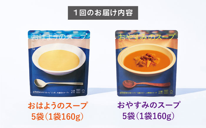【6回定期便】おはようのスープ5袋（芋ポタージュ）＆おやすみのスープ5袋（トマトポタージュ） 五島市/ごと[PBY017]  さつまいも トマト レトルト 野菜スープ 五島市