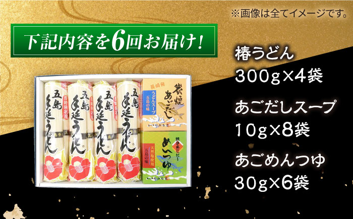 【6回定期便】【コシのある細麺】五島うどん4袋（だし付）五島市/中本製麺[PCR027]