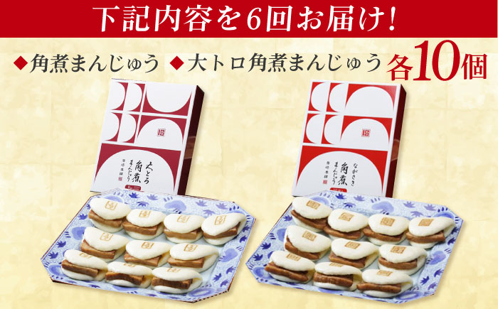 【全6回定期便】角煮まんじゅう10個 （箱）・大とろ角煮まんじゅう10個 （箱） 豚肉 東坡肉 ふわふわ ほかほか 五島市/岩崎本舗 [PFL023]