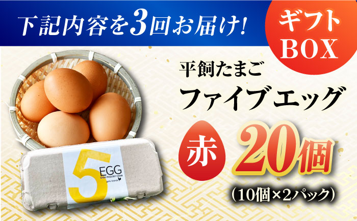 【全3回定期便】【ギフトBOX】平飼たまご ファイブエッグ M～Lサイズ 20個入 / 5EGG 卵 赤玉子 五島市 / 五島列島大石養鶏場 [PFQ026]