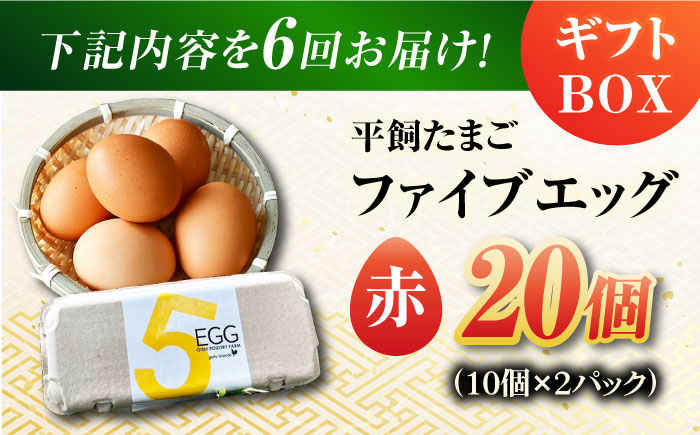 【全6回定期便】【ギフトBOX】平飼たまご ファイブエッグ M～Lサイズ 20個入 / 5EGG 卵 赤玉子 五島市 / 五島列島大石養鶏場 [PFQ027]