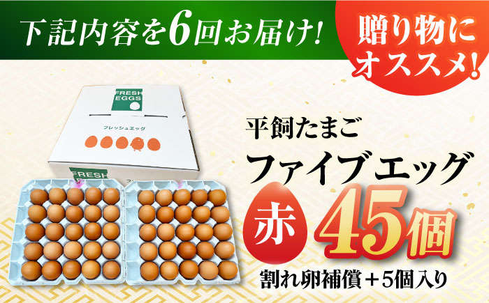 【6回定期便】【箱入り】平飼たまご ファイブエッグ M～Lサイズ 45個 / 5EGG 卵 赤玉子 五島市 / 五島列島大石養鶏場 [PFQ043]