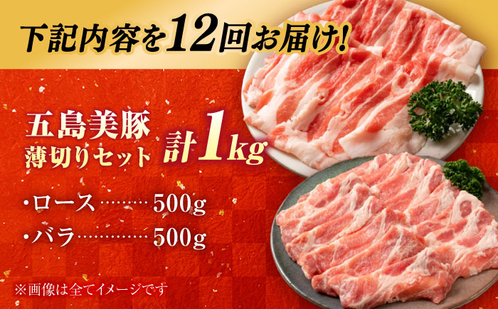 【12回定期便】五島美豚薄切り1kg（ロース500g/バラ500g） 五島市/ごとう農業協同組合[PAF016]豚肉 定期便冷凍 国産豚 豚肉 ブランド豚