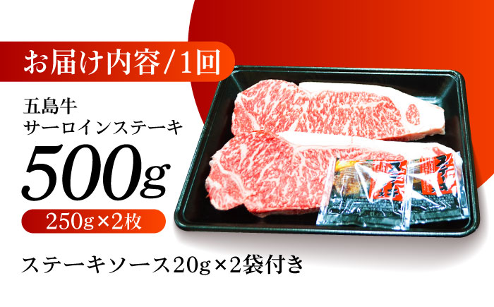 【12回定期便】五島牛 サーロインステーキ500g（250g×2枚） 五島市/肉のマルヒサ[PCV029]