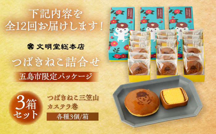 【全12回定期便】つばきねこ詰合せ 3箱セット 和菓子 スイーツ 【文明堂総本店】 [PEO008]