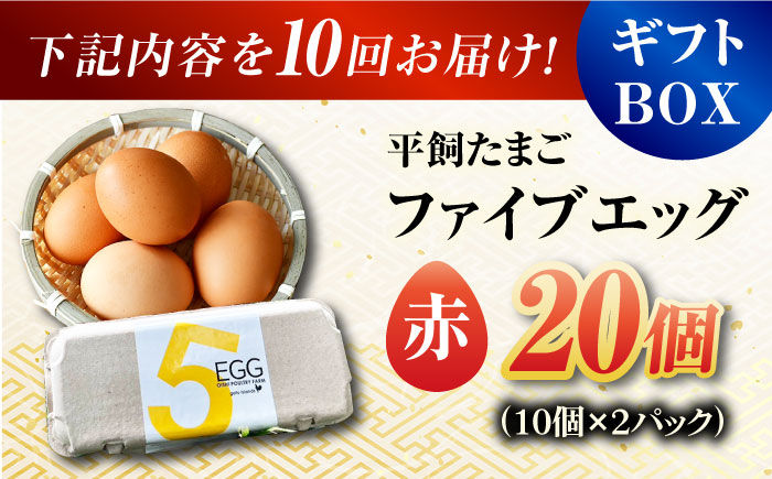 【全10回定期便】【ギフトBOX】平飼たまご ファイブエッグ M～Lサイズ 20個入 / 5EGG 卵 赤玉子 五島市 / 五島列島大石養鶏場 [PFQ028]