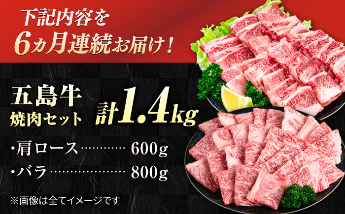 【6回定期便】五島牛 焼肉セット 1.4kg（肩ロース600g/バラ800g） 五島市/ごとう農業協同組合 [PAF047]