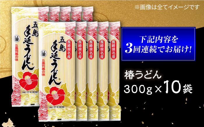 【3回定期便】椿うどん10袋セット 五島市/中本製麺[PCR013]  保存食 椿 五島 うどん 手延べ ウドン 麺 麺類