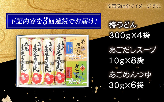 【3回定期便】【コシのある細麺】五島うどん4袋（だし付）五島市/中本製麺[PCR026]