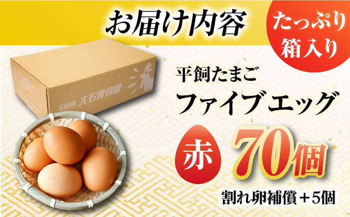 【箱入り】平飼たまご ファイブエッグ M～Lサイズ 70個 / 5EGG 卵 赤玉子五島市 / 五島列島大石養鶏場 [PFQ009]