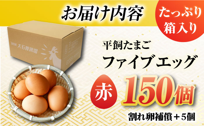 【箱入り】平飼たまご ファイブエッグ M～Lサイズ 150個 / 5EGG 卵 赤玉子五島市 / 五島列島大石養鶏場 [PFQ010]