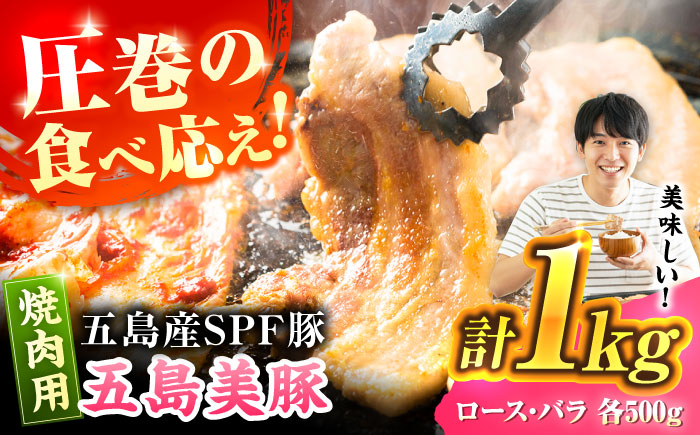 五島美豚焼肉1kg（ロース500g バラ500g） 五島市/ごとう農業協同組合[PAF003]   豚肉 ポーク 国産 肉 やきにく BBQ 九州