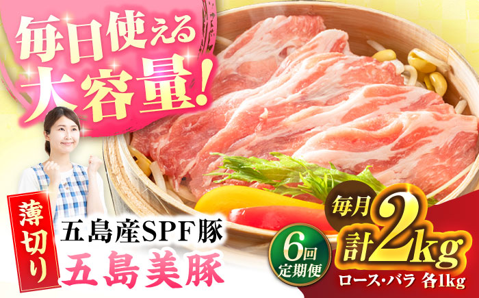 【6回定期便】五島美豚 薄切り2kg (ロース1kg/バラ1kg) 五島市/ごとう農業協同組合 [PAF059]