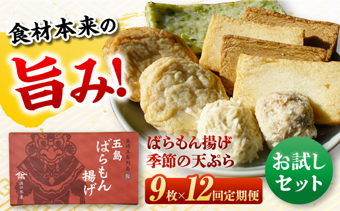 【12回定期便】ばらもん揚げのお試しセット 計9枚 五島市 / 浜口水産[PAI033] かまぼこ ギフト 熨斗 のし 練り物 天ぷら 詰め合わせ セット おつまみ お正月 正月詰合せ かまぼこ