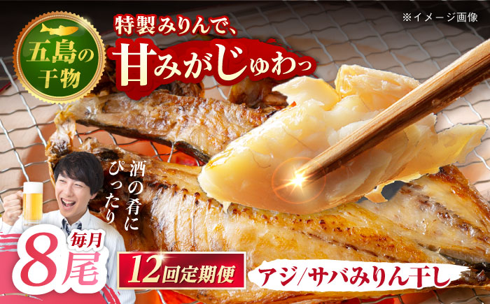 【12回定期便】【M】一夜干し みりん干し（アジ/サバ）計8尾分 五島市/愛情食彩[PCH024]
