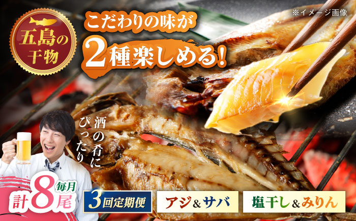 【3回定期便】一夜干し 4種（アジ/サバ）計8尾 五島市/愛情食彩[PCH034]