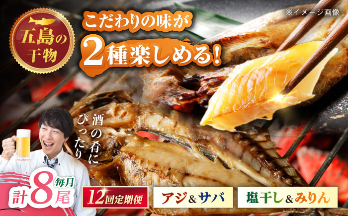 【12回定期便】一夜干し 4種（アジ/サバ）計8尾 五島市/愛情食彩[PCH036]