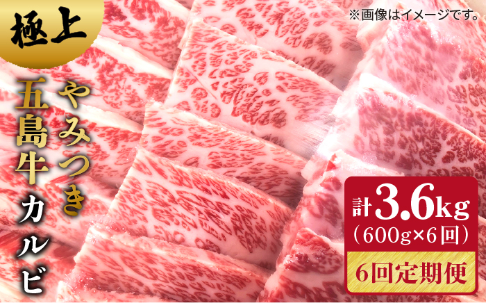 【6回定期便】五島牛 カルビ600g 五島市/肉のマルヒサ[PCV025]