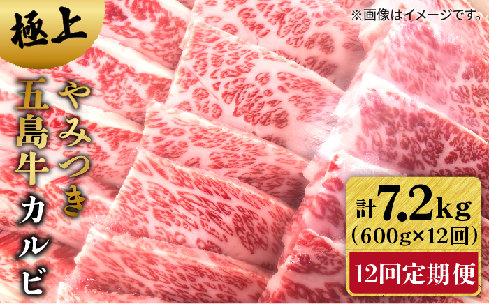【12回定期便】五島牛 カルビ600g 五島市/肉のマルヒサ[PCV034]