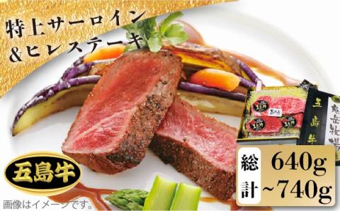 【日時指定必須】五島牛特上 サーロイン400g-500g＆ヒレステーキ120g×2枚（ソース付） 五島市/鬼岳牧場[PEK002] 国産牛 牛肉 ブランド牛 セット