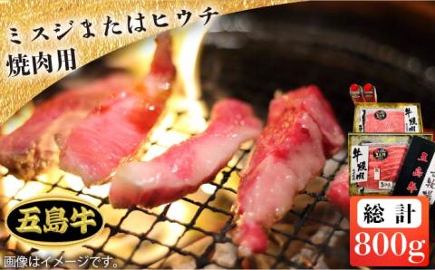 【日時指定必須】五島牛 焼肉用800g ミスジまたはヒウチ（ソース付） 五島市/鬼岳牧場[PEK014] 焼肉 国産牛 牛肉 ブランド牛 セット