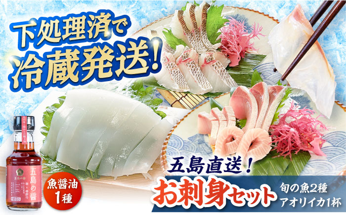 【冷蔵】【下処理済】鮮魚ボックス（魚2種/アオリイカ/魚醤油1種） 五島市/金沢鮮魚[PEP002]  冷蔵 真空パック 新鮮 下処理済み 海鮮 刺身 セット 水いか金澤仕立て  鮮魚 冷蔵 真空パック 新鮮 下処理済み 海鮮 刺身 セット 水いか