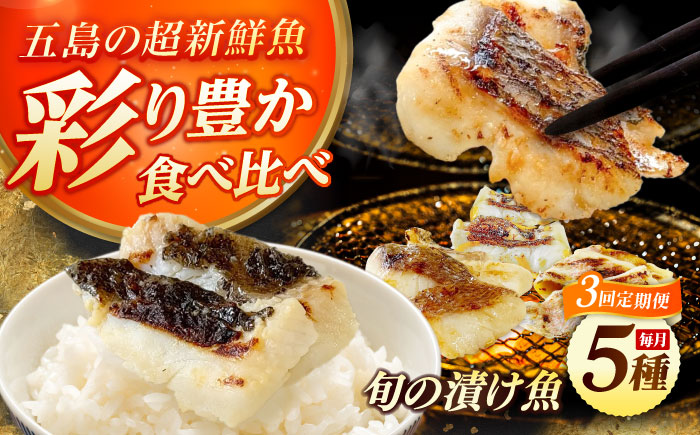 【3回定期便】漬け魚5種（柚庵漬け/酒粕漬け/塩麹漬け/柚子味噌漬け/柚子胡椒漬け）※魚種は旬の魚をおまかせ 五島市/金沢鮮魚[PEP030]