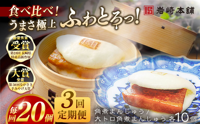 【全3回定期便】角煮まんじゅう10個 （箱）・大とろ角煮まんじゅう10個 （箱） 豚肉 東坡肉 ふわふわ ほかほか 五島市/岩崎本舗 [PFL022]