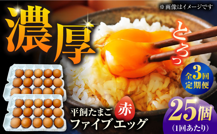 【3回定期便】【箱入り】平飼たまご ファイブエッグ M～Lサイズ 25個 / 5EGG 卵 赤玉子 五島市 / 五島列島大石養鶏場 [PFQ039]