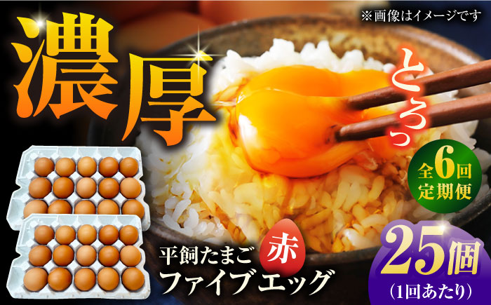 【6回定期便】【箱入り】平飼たまご ファイブエッグ M～Lサイズ 25個 / 5EGG 卵 赤玉子 五島市 / 五島列島大石養鶏場 [PFQ040]